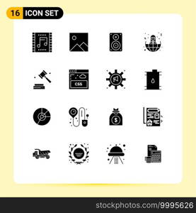 User Interface Pack of 16 Basic Solid Glyphs of business, women, audio, offshore, professional Editable Vector Design Elements