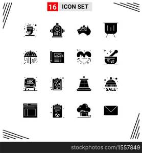 User Interface Pack of 16 Basic Solid Glyphs of garden, shower, country, presentation, graphic Editable Vector Design Elements