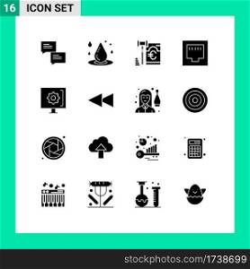 User Interface Pack of 16 Basic Solid Glyphs of help, contact, gdpr, port, cable Editable Vector Design Elements