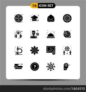 User Interface Pack of 16 Basic Solid Glyphs of hours, customer, message, video, movie Editable Vector Design Elements