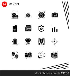 User Interface Pack of 16 Basic Solid Glyphs of identification card, card, love, business card, briefcase Editable Vector Design Elements