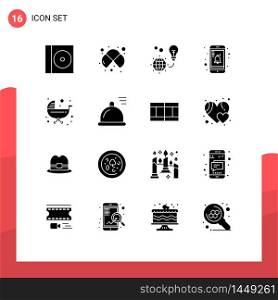 User Interface Pack of 16 Basic Solid Glyphs of kids, reminder, protection, notification, earth Editable Vector Design Elements