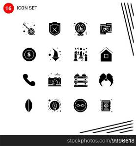 User Interface Pack of 16 Basic Solid Glyphs of logistic, phone, night, peer to peer, money Editable Vector Design Elements