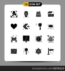 User Interface Pack of 16 Basic Solid Glyphs of love, home, fax, construction, building Editable Vector Design Elements