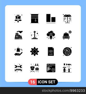 User Interface Pack of 16 Basic Solid Glyphs of smoke, pollution, align, factory, water Editable Vector Design Elements