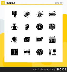 User Interface Pack of 16 Basic Solid Glyphs of space, exoskeleton, drink, toggle, on Editable Vector Design Elements