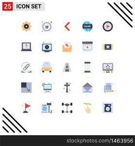 User Interface Pack of 25 Basic Flat Colors of app, play, left, basic, website Editable Vector Design Elements