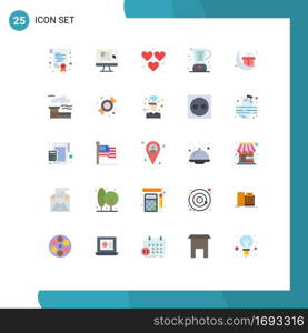 User Interface Pack of 25 Basic Flat Colors of celebrate, jug, heart, cooking, baked Editable Vector Design Elements