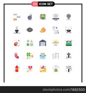 User Interface Pack of 25 Basic Flat Colors of dollar, target, ddos, seo, science Editable Vector Design Elements