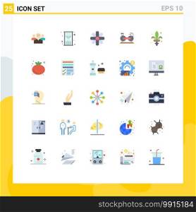 User Interface Pack of 25 Basic Flat Colors of exercise, bicycle, hour, geography, design Editable Vector Design Elements
