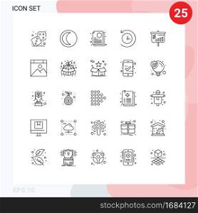 User Interface Pack of 25 Basic Lines of app, projector, guarantee, bar, future Editable Vector Design Elements
