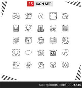 User Interface Pack of 25 Basic Lines of beat, muscle, easter, growth, server Editable Vector Design Elements