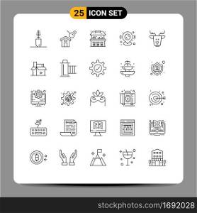 User Interface Pack of 25 Basic Lines of canada, alpine, sand castle, map pin, map Editable Vector Design Elements