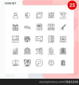 User Interface Pack of 25 Basic Lines of confect, customer, head, business, shopping Editable Vector Design Elements