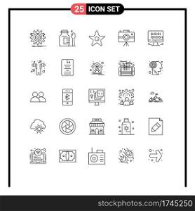 User Interface Pack of 25 Basic Lines of development, professional camera, film, journalist camera, camcorder Editable Vector Design Elements