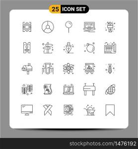 User Interface Pack of 25 Basic Lines of meal, design, pie, web, pin Editable Vector Design Elements