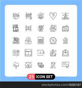 User Interface Pack of 25 Basic Lines of mobile, computer, heart attack, tomb, funeral Editable Vector Design Elements