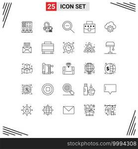 User Interface Pack of 25 Basic Lines of settings, computing, zoom, cloud, office Editable Vector Design Elements
