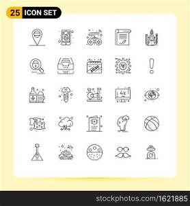 User Interface Pack of 25 Basic Lines of tool, geometry, document, design, notebook Editable Vector Design Elements