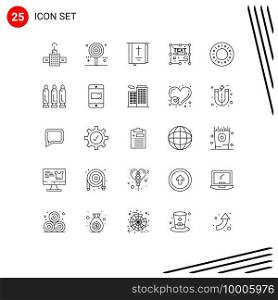 User Interface Pack of 25 Basic Lines of write, document, bible, creative, thanksgiving Editable Vector Design Elements