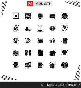 User Interface Pack of 25 Basic Solid Glyphs of affection, time, home, clock, alarm Editable Vector Design Elements