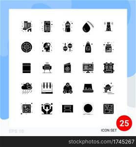 User Interface Pack of 25 Basic Solid Glyphs of beach, injury, reading, cut, bleeding Editable Vector Design Elements