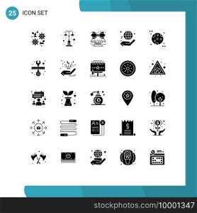 User Interface Pack of 25 Basic Solid Glyphs of donate, globe, street, charity, sale Editable Vector Design Elements
