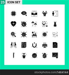 User Interface Pack of 25 Basic Solid Glyphs of employee, communication, box, office, connection Editable Vector Design Elements
