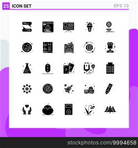 User Interface Pack of 25 Basic Solid Glyphs of flower, business, presentation, growth, summer Editable Vector Design Elements