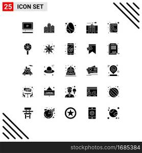 User Interface Pack of 25 Basic Solid Glyphs of generator, emergency, property, electricity, egg Editable Vector Design Elements