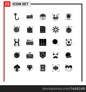 User Interface Pack of 25 Basic Solid Glyphs of goal, notification, park, clock, networking Editable Vector Design Elements