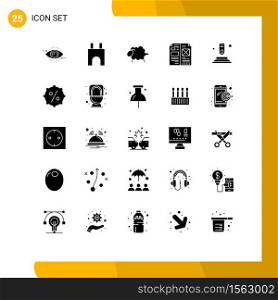 User Interface Pack of 25 Basic Solid Glyphs of layout, design, fortress, book, wool Editable Vector Design Elements