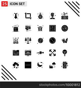 User Interface Pack of 25 Basic Solid Glyphs of leaf, dollar, night, business, hair Editable Vector Design Elements