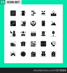 User Interface Pack of 25 Basic Solid Glyphs of rain, moustache, conversation, fathers, celebrate Editable Vector Design Elements