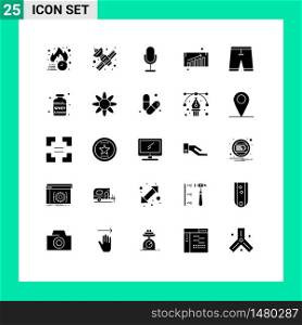 User Interface Pack of 25 Basic Solid Glyphs of sales, business growth, satellite, record, mic Editable Vector Design Elements