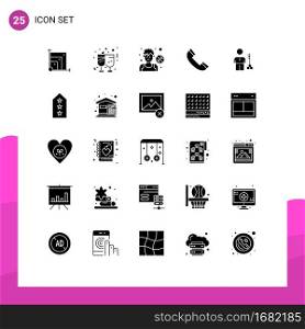 User Interface Pack of 25 Basic Solid Glyphs of solution, phone, athlete, contact, player Editable Vector Design Elements