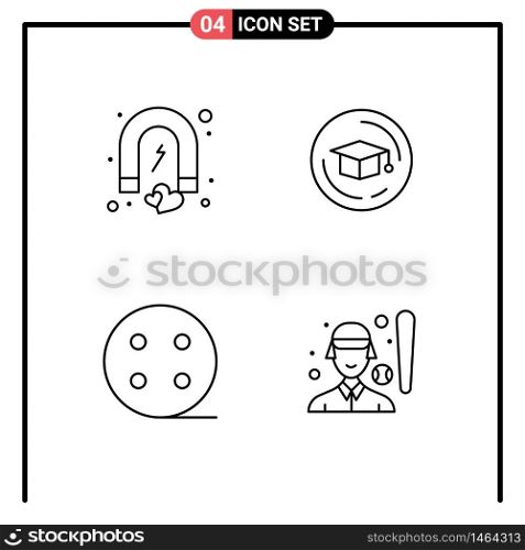 User Interface Pack of 4 Basic Filledline Flat Colors of attract, charge, magnet, education, baseball Editable Vector Design Elements