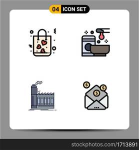 User Interface Pack of 4 Basic Filledline Flat Colors of bag, factory, shopping, spa, industry Editable Vector Design Elements