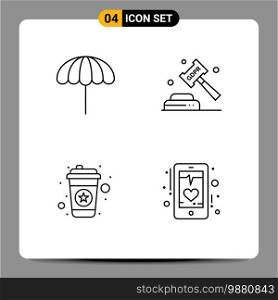 User Interface Pack of 4 Basic Filledline Flat Colors of beach, hot, wet, justice, coffee Editable Vector Design Elements