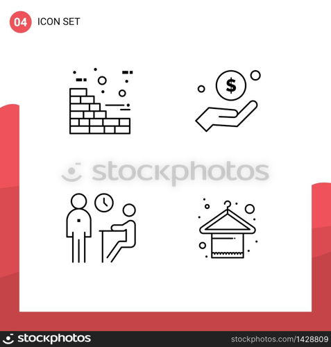 User Interface Pack of 4 Basic Filledline Flat Colors of bricks, job, dollar, charity, people Editable Vector Design Elements