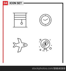 User Interface Pack of 4 Basic Filledline Flat Colors of curtain, flight, rollers, time, finance Editable Vector Design Elements