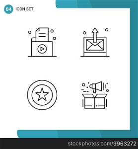 User Interface Pack of 4 Basic Filledline Flat Colors of document, achievement, office, mail, favorite Editable Vector Design Elements