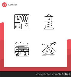 User Interface Pack of 4 Basic Filledline Flat Colors of forest, bus, river, lighthouse, local Editable Vector Design Elements