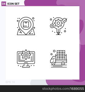 User Interface Pack of 4 Basic Filledline Flat Colors of location, computer, inbox, gear, process Editable Vector Design Elements