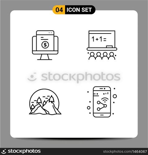 User Interface Pack of 4 Basic Filledline Flat Colors of payment, hill, ecommerce, art board, nature Editable Vector Design Elements