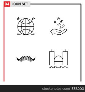 User Interface Pack of 4 Basic Filledline Flat Colors of world, hipster, fist, rock, male Editable Vector Design Elements