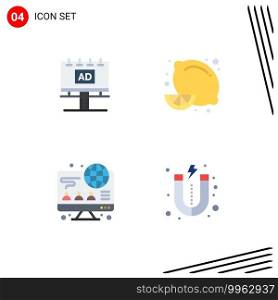 User Interface Pack of 4 Basic Flat Icons of ad, computer, billboard, diet food, business Editable Vector Design Elements
