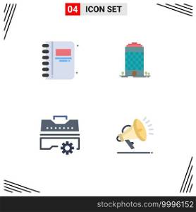 User Interface Pack of 4 Basic Flat Icons of back to school, set, open book, tower, tools Editable Vector Design Elements