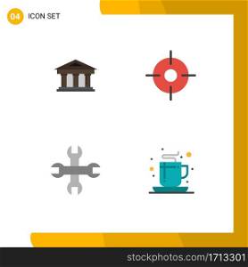 User Interface Pack of 4 Basic Flat Icons of bank, tool, finance, location, coffee Editable Vector Design Elements