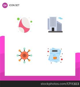 User Interface Pack of 4 Basic Flat Icons of birthday, money, celebration, skyscraper, seeding Editable Vector Design Elements
